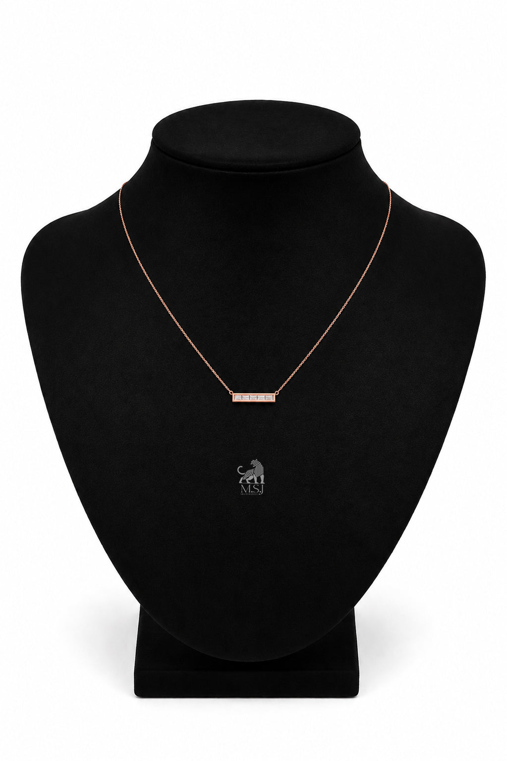 The Élan Baguette Bar Diamond Necklace in rose gold