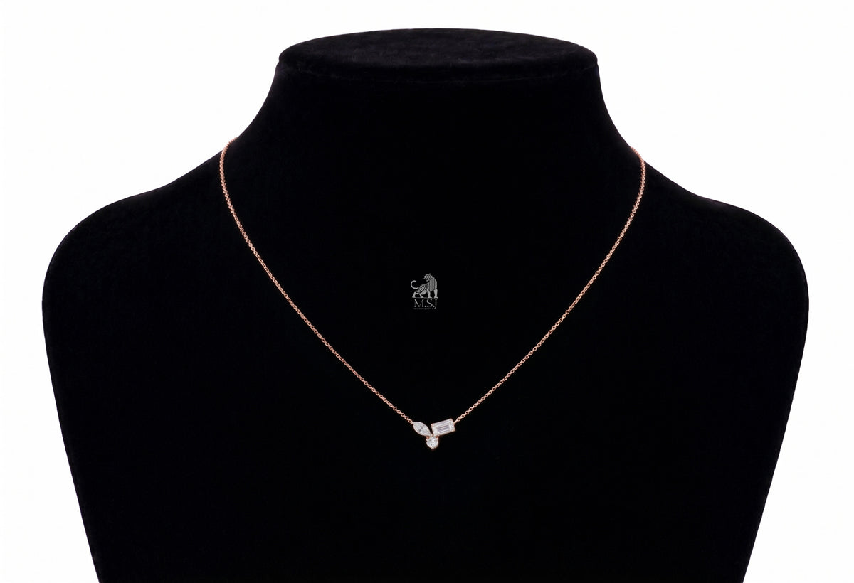 The Elara Three-Stone Diamond Necklace in rose gold