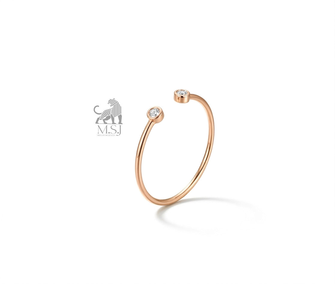 The Solstice Twin Diamond Open Ring in rose gold
