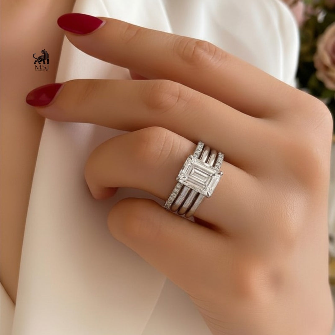 Aurelia Radiance Emerald-Cut Diamond Ring Set