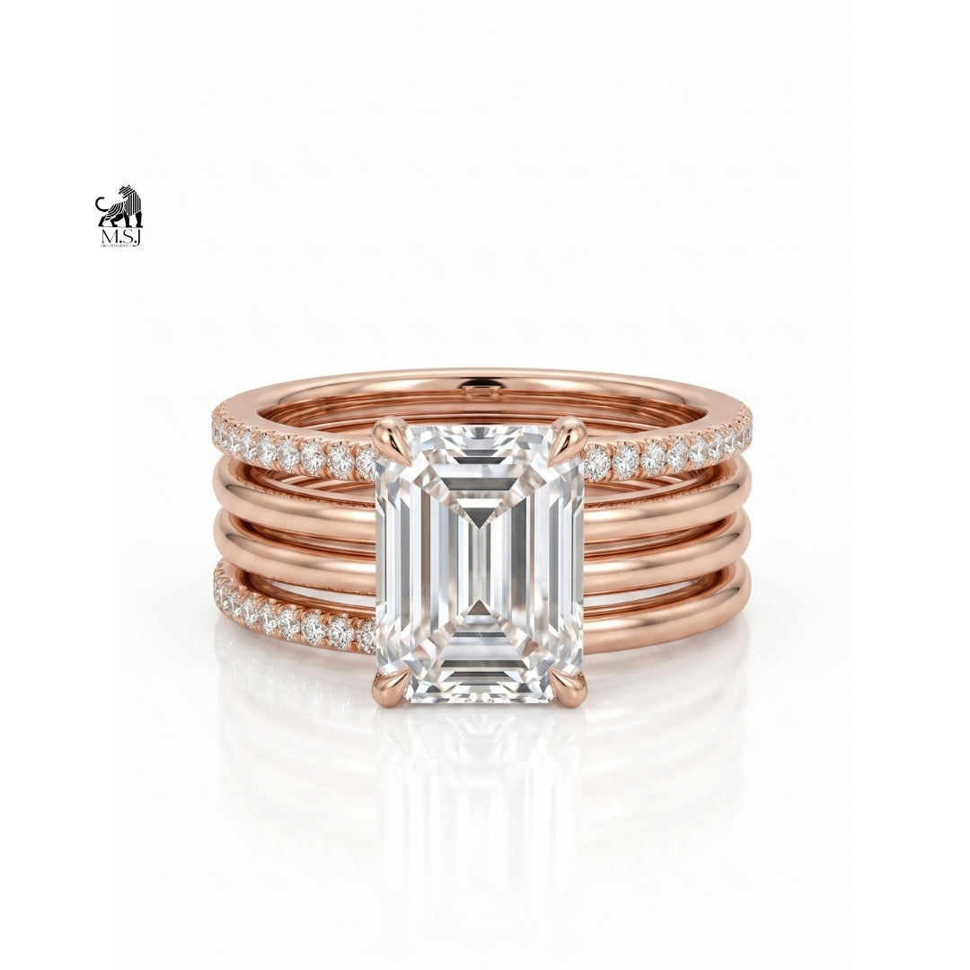 Aurelia Radiance Emerald-Cut Diamond Ring Set