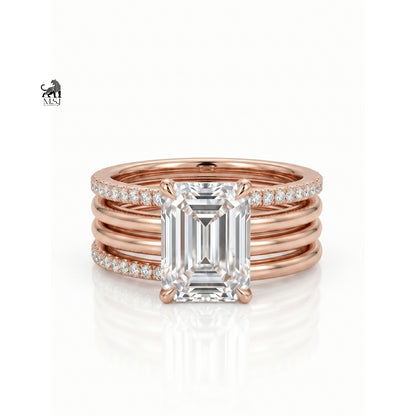 Aurelia Radiance Emerald-Cut Diamond Ring Set