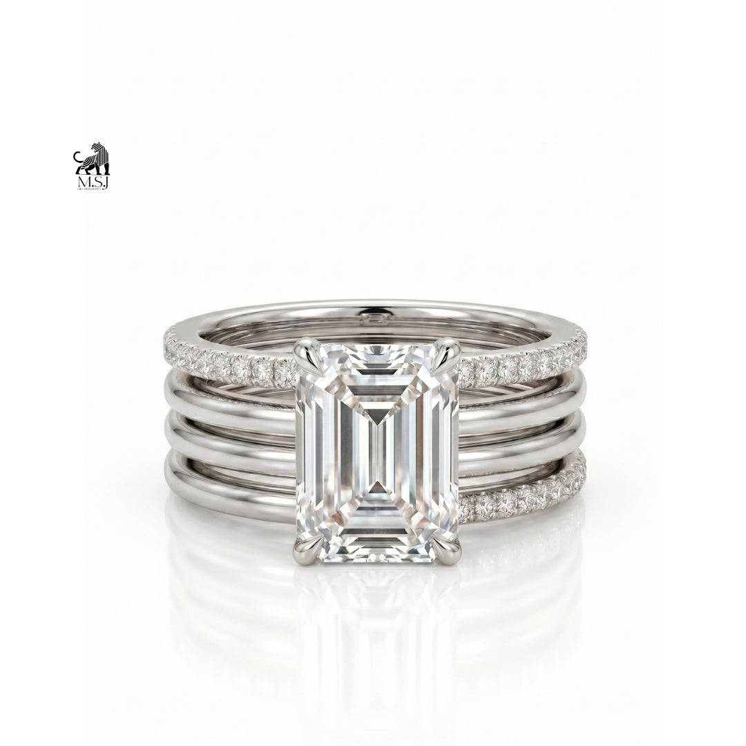 Aurelia Radiance Emerald-Cut Diamond Ring Set