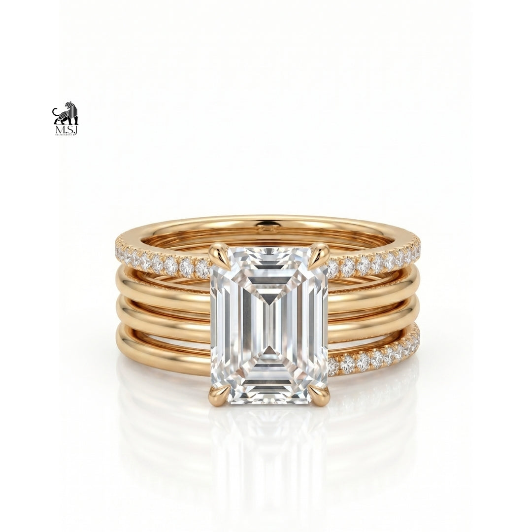 Aurelia Radiance Emerald-Cut Diamond Ring Set