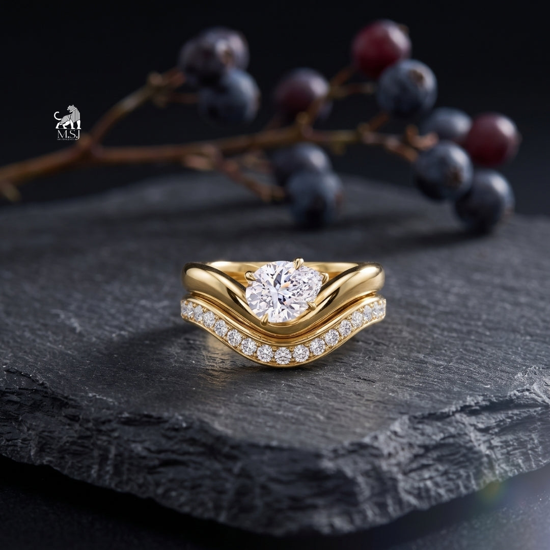 Aurelia Oval Diamond Chevron Bridal Ring Set