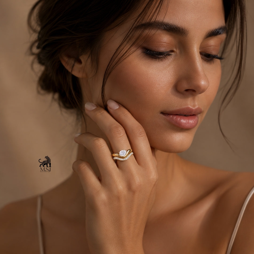 Aurelia Oval Diamond Chevron Bridal Ring Set