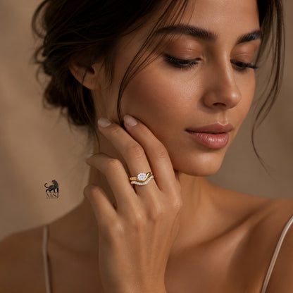 Aurelia Oval Diamond Chevron Bridal Ring Set