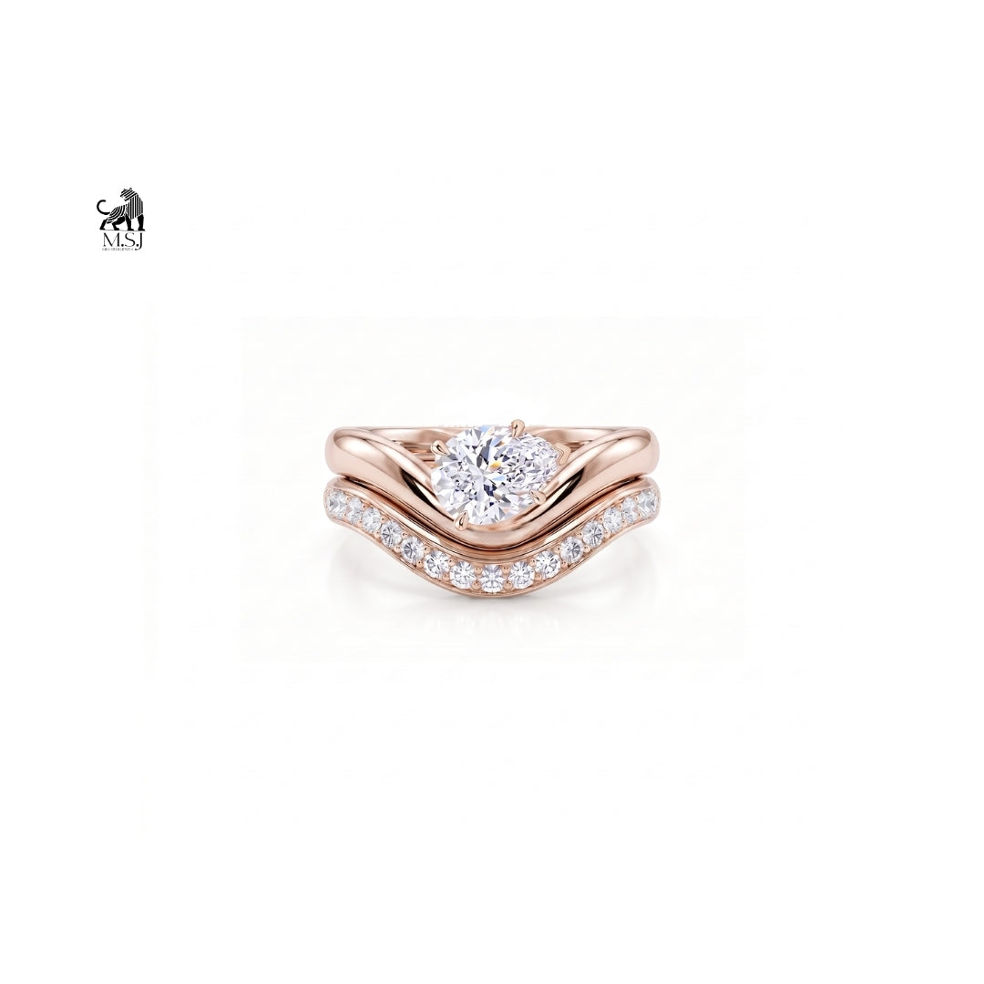 Aurelia Oval Diamond Chevron Bridal Ring Set