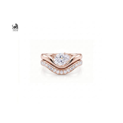 Aurelia Oval Diamond Chevron Bridal Ring Set