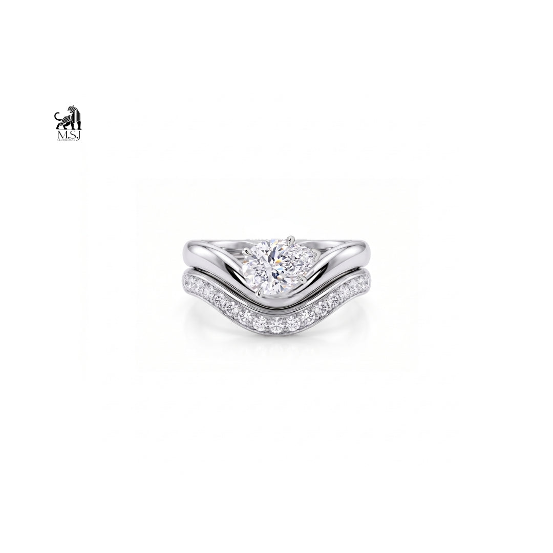 Aurelia Oval Diamond Chevron Bridal Ring Set