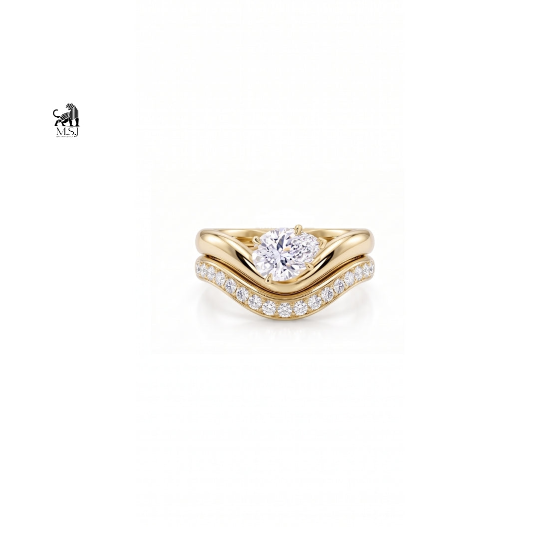 Aurelia Oval Diamond Chevron Bridal Ring Set
