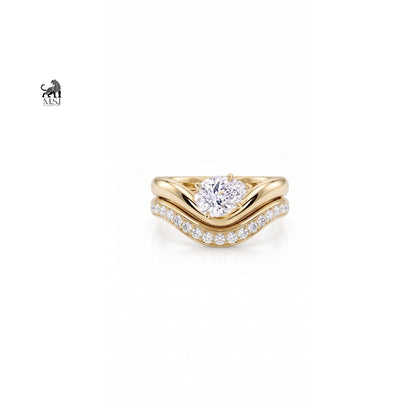 Aurelia Oval Diamond Chevron Bridal Ring Set