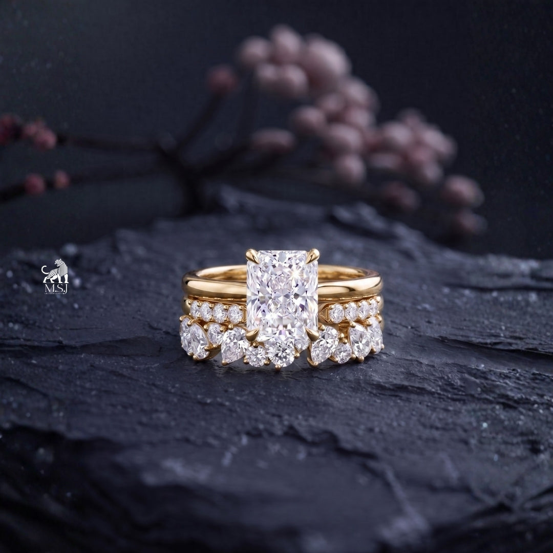 Aurelia Radiance Emerald-Cut Diamond Bridal Ring Set