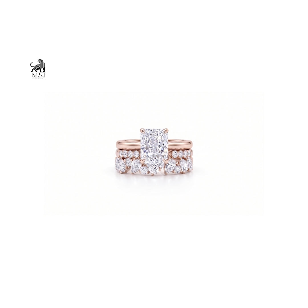 Aurelia Radiance Emerald-Cut Diamond Bridal Ring Set