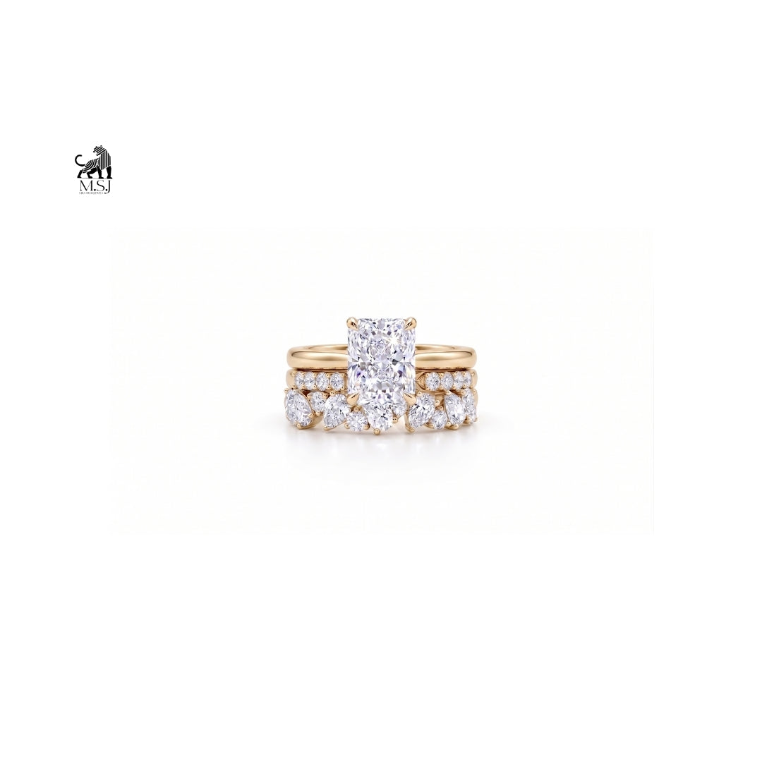 Aurelia Radiance Emerald-Cut Diamond Bridal Ring Set