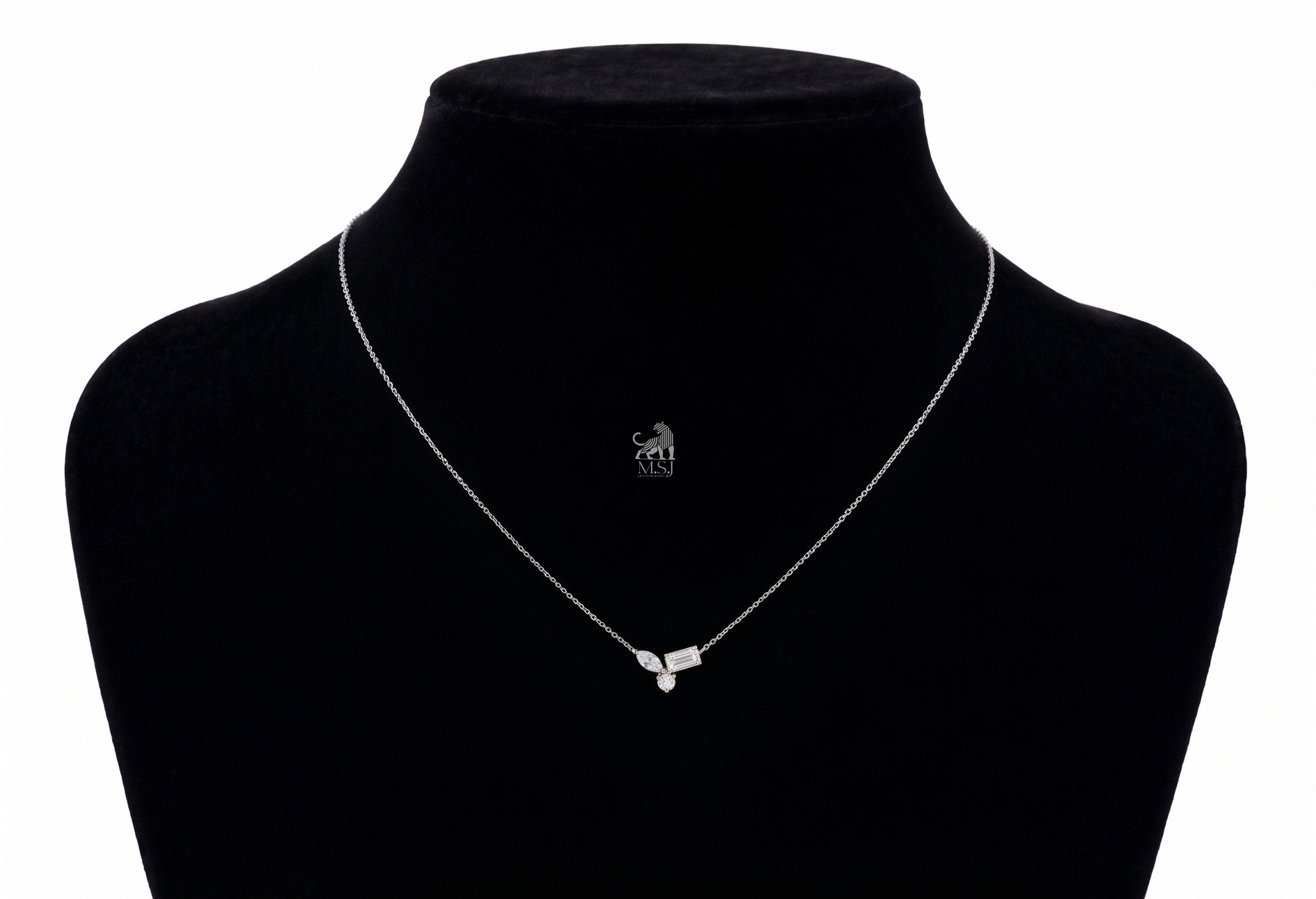 The Elara Three-Stone Diamond Necklace in white gold