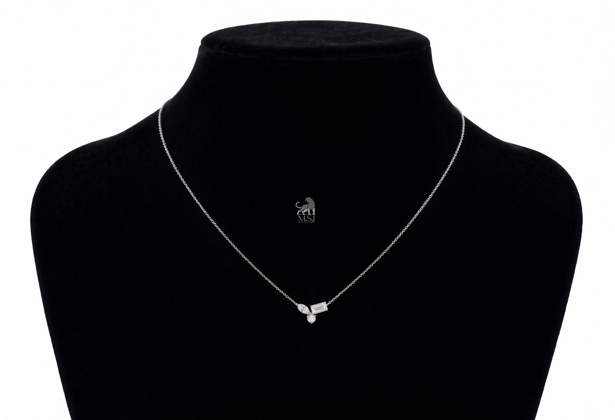 The Elara Three-Stone Diamond Necklace in white gold