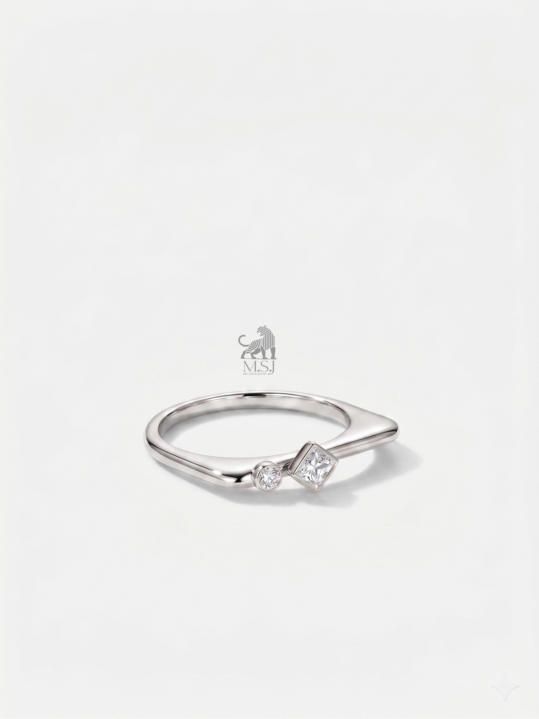 The Duo Gleam Geometric Diamond Ring in white gold