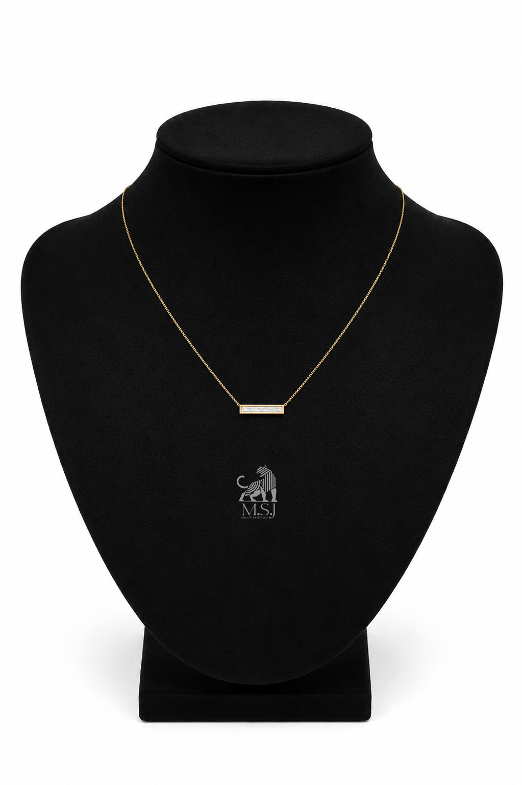 The Élan Baguette Bar Diamond Necklace in yellow gold